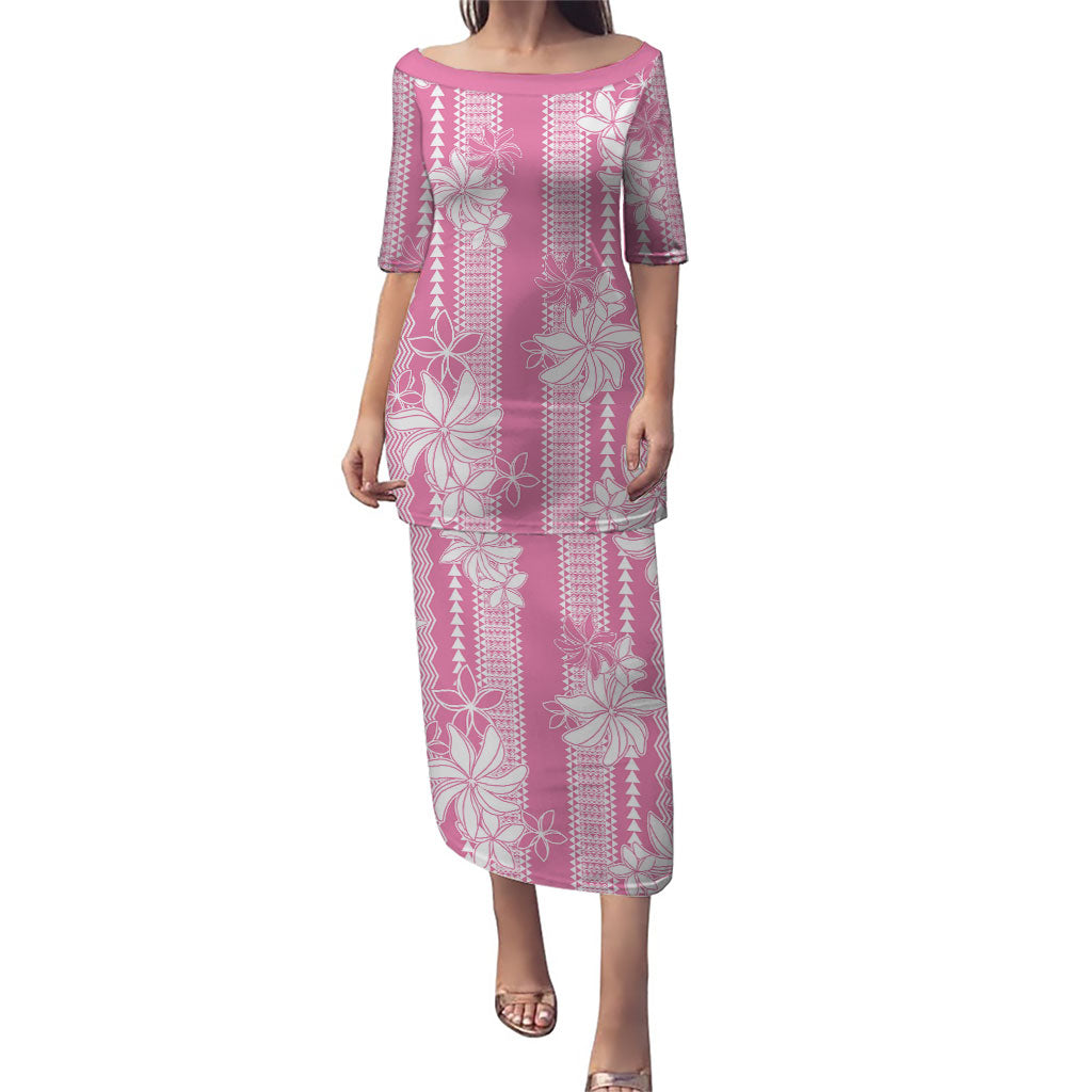 Hawaii Kakau Tribal Puletasi With Pink Tiare