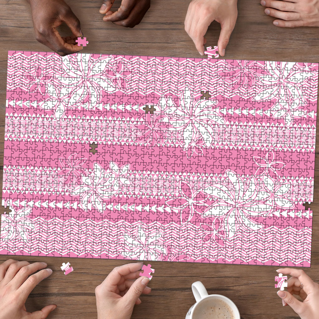Hawaii Kakau Tribal Puzzle With Pink Tiare