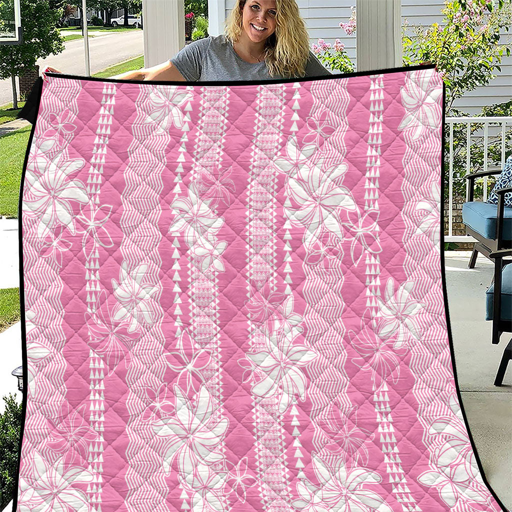 Hawaii Kakau Tribal Quilt With Pink Tiare