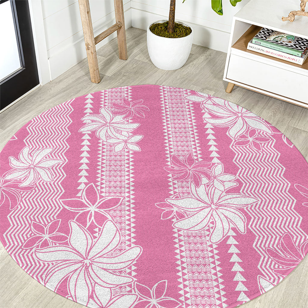 Hawaii Kakau Tribal Round Carpet With Pink Tiare