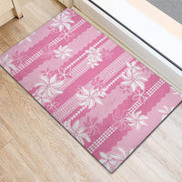 Hawaii Kakau Tribal Rubber Doormat With Pink Tiare