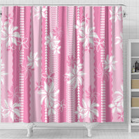 Hawaii Kakau Tribal Shower Curtain With Pink Tiare