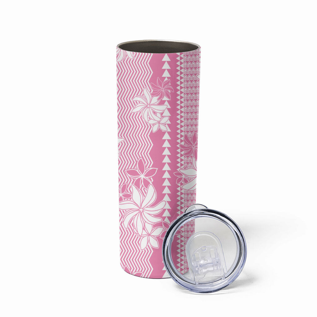 Hawaii Kakau Tribal Skinny Tumbler With Pink Tiare