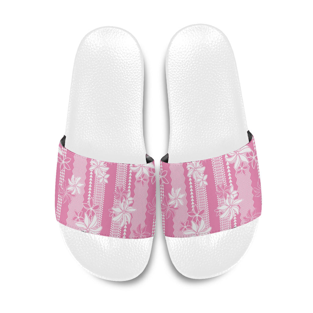 Hawaii Kakau Tribal Slide Sandals With Pink Tiare