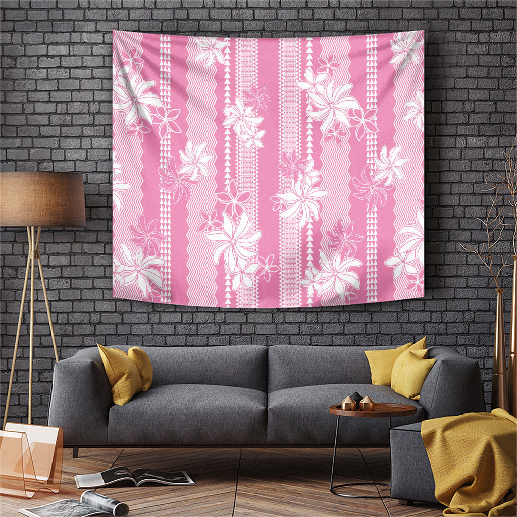 Hawaii Kakau Tribal Tapestry With Pink Tiare