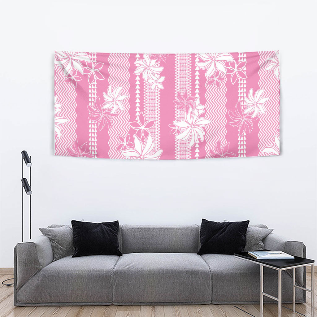 Hawaii Kakau Tribal Tapestry With Pink Tiare