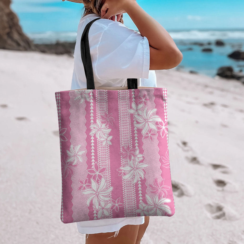 Hawaii Kakau Tribal Tote Bag With Pink Tiare