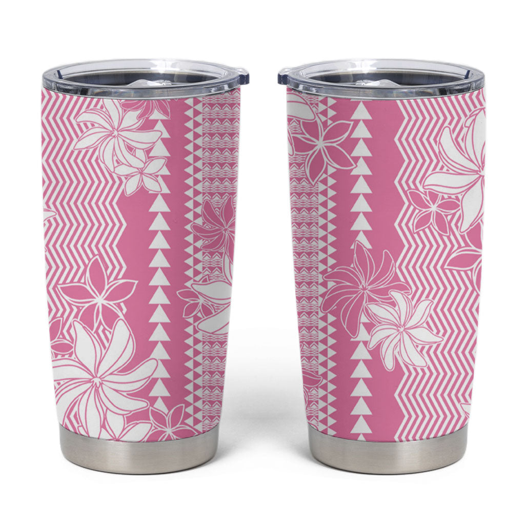 Hawaii Kakau Tribal Tumbler Cup With Pink Tiare
