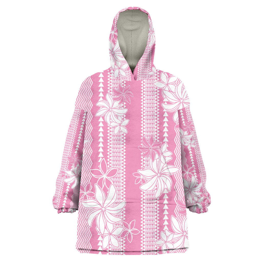Hawaii Kakau Tribal Wearable Blanket Hoodie With Pink Tiare
