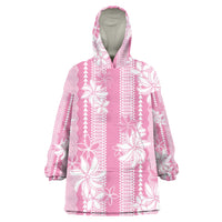 Hawaii Kakau Tribal Wearable Blanket Hoodie With Pink Tiare