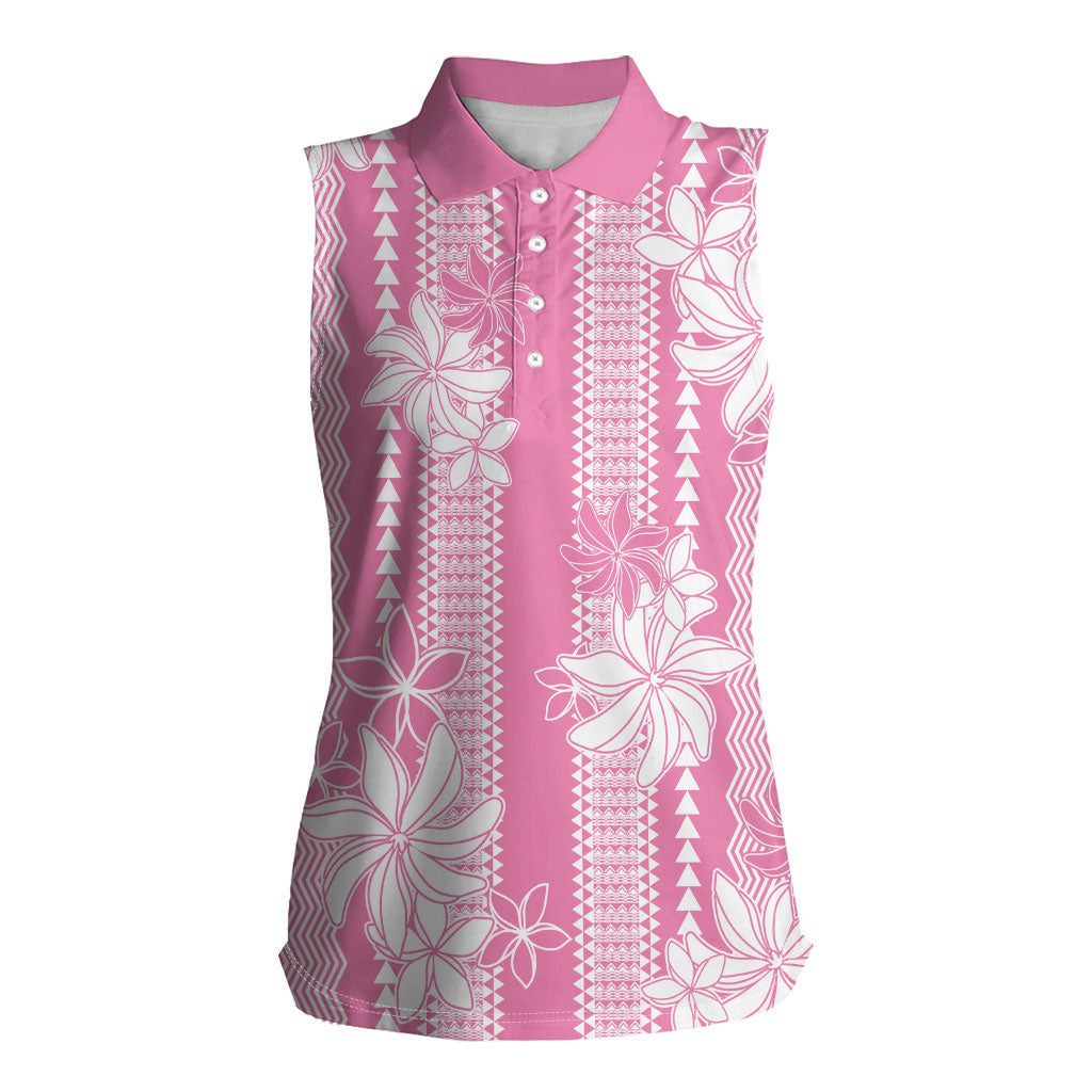 Hawaii Kakau Tribal Women Sleeveless Polo Shirt With Pink Tiare