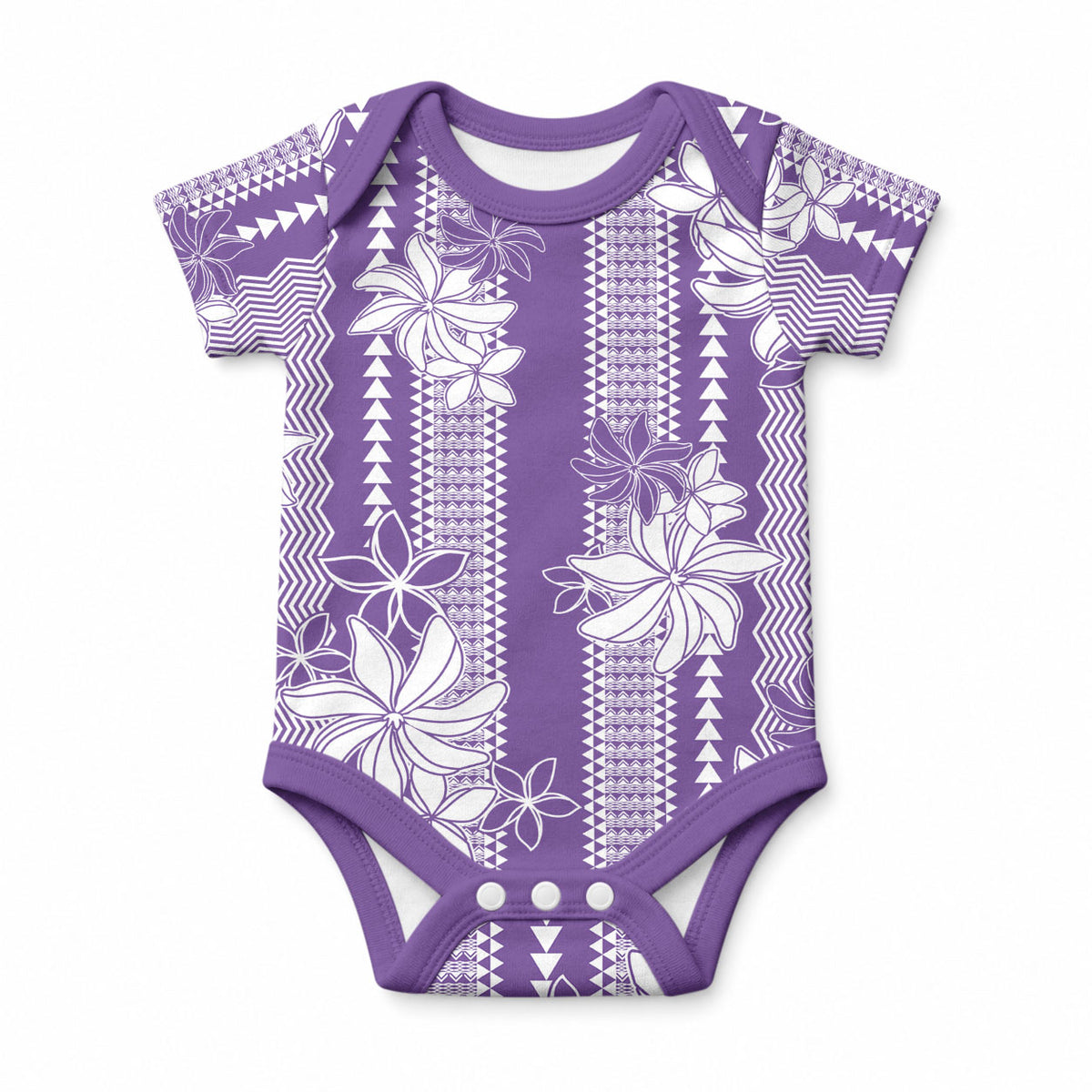 Hawaii Kakau Tribal Baby Onesie With Purple Tiare LT05 Purple - Polynesian Pride