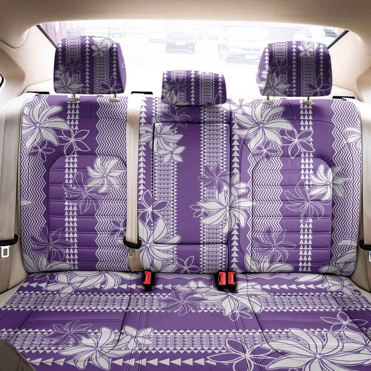 Hawaii Kakau Tribal Back Car Seat Cover With Purple Tiare