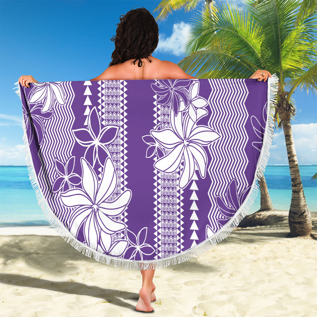 Hawaii Kakau Tribal Beach Blanket With Purple Tiare