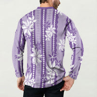 Hawaii Kakau Tribal Button Sweatshirt With Purple Tiare