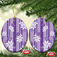 Hawaii Kakau Tribal Ceramic Ornament With Purple Tiare LT05 Oval Purple - Polynesian Pride