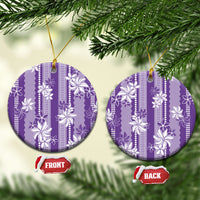 Hawaii Kakau Tribal Ceramic Ornament With Purple Tiare LT05 Circle Purple - Polynesian Pride