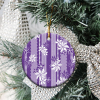 Hawaii Kakau Tribal Ceramic Ornament With Purple Tiare LT05 - Polynesian Pride