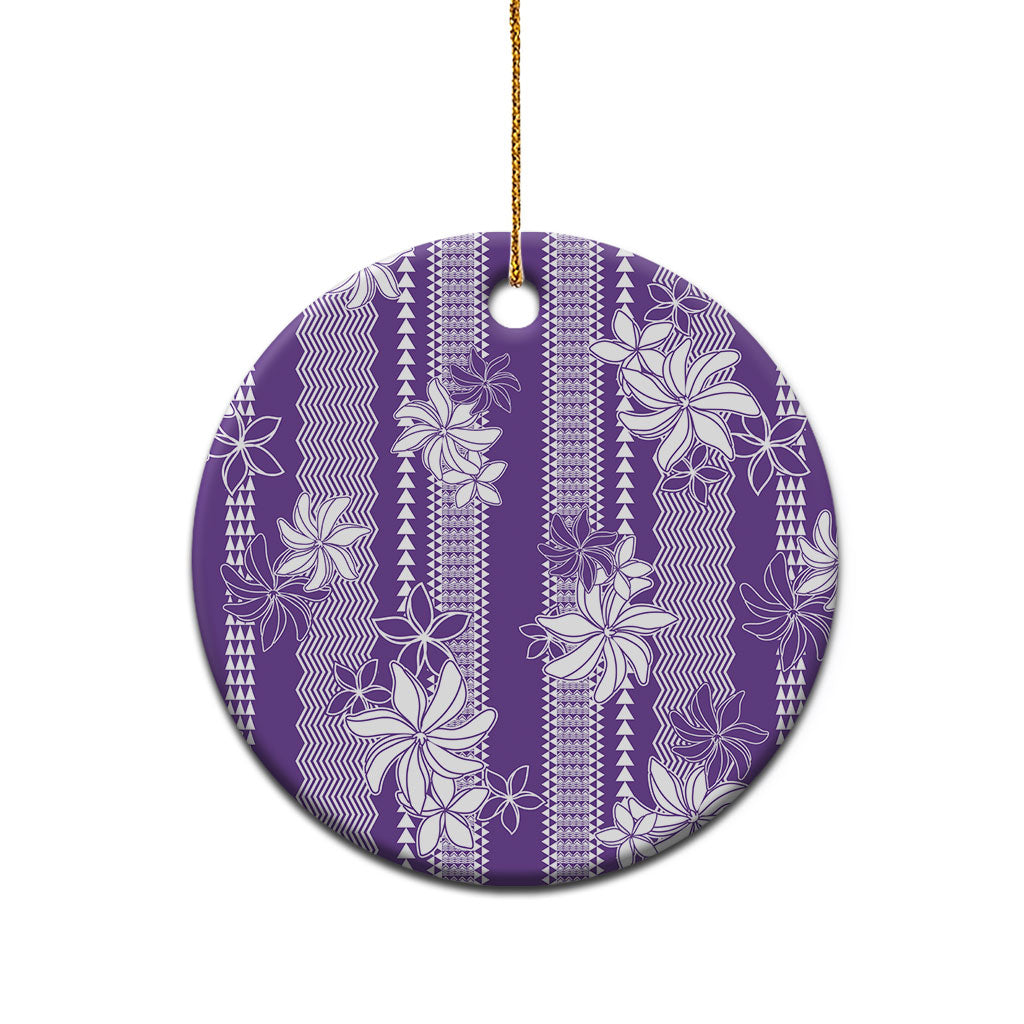 Hawaii Kakau Tribal Ceramic Ornament With Purple Tiare LT05 - Polynesian Pride