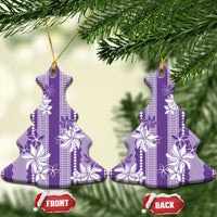 Hawaii Kakau Tribal Ceramic Ornament With Purple Tiare LT05 Christmas Tree Purple - Polynesian Pride