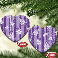 Hawaii Kakau Tribal Ceramic Ornament With Purple Tiare LT05 Heart Purple - Polynesian Pride