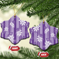 Hawaii Kakau Tribal Ceramic Ornament With Purple Tiare LT05 Snow Flake Purple - Polynesian Pride