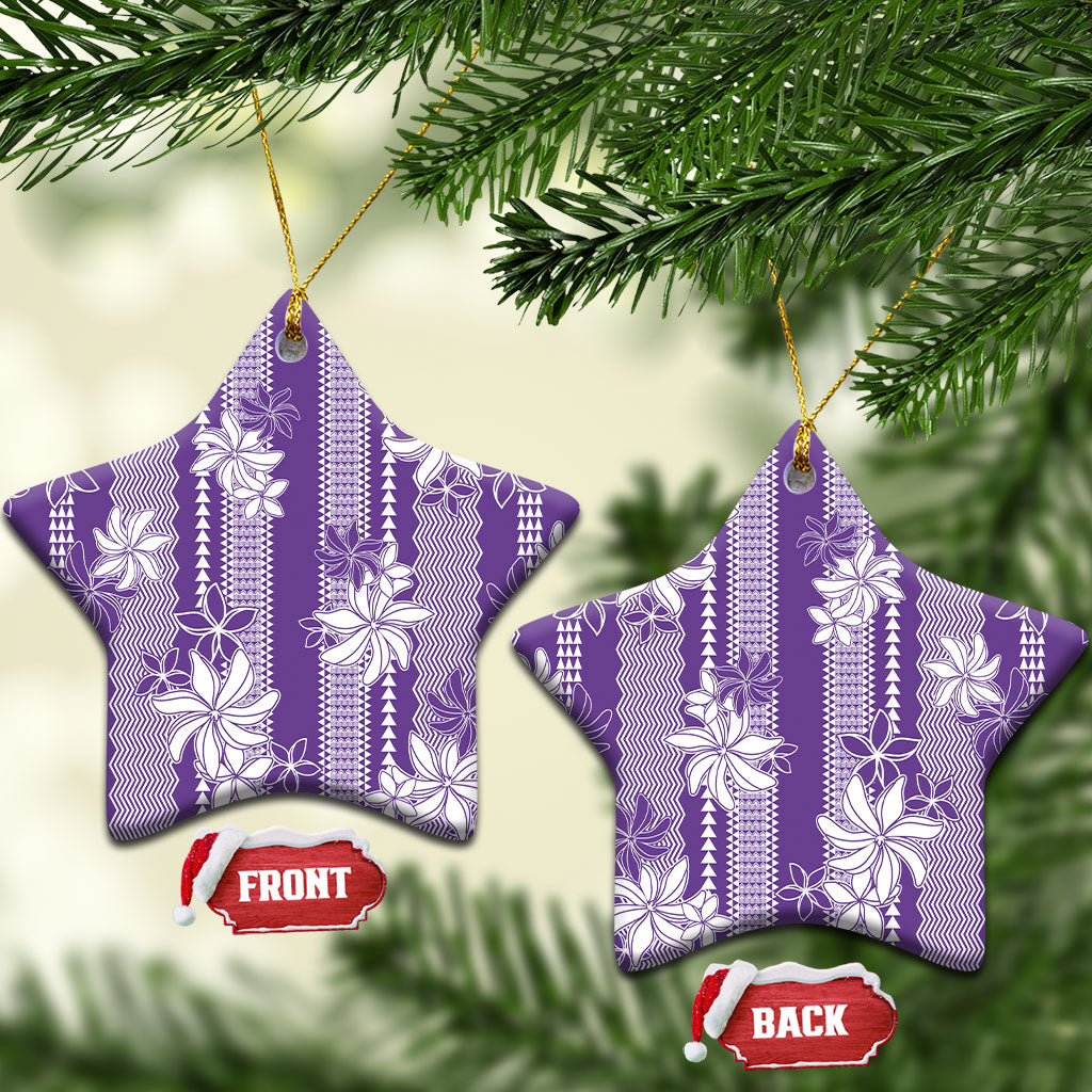 Hawaii Kakau Tribal Ceramic Ornament With Purple Tiare LT05 Star Purple - Polynesian Pride