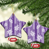 Hawaii Kakau Tribal Ceramic Ornament With Purple Tiare LT05 Star Purple - Polynesian Pride