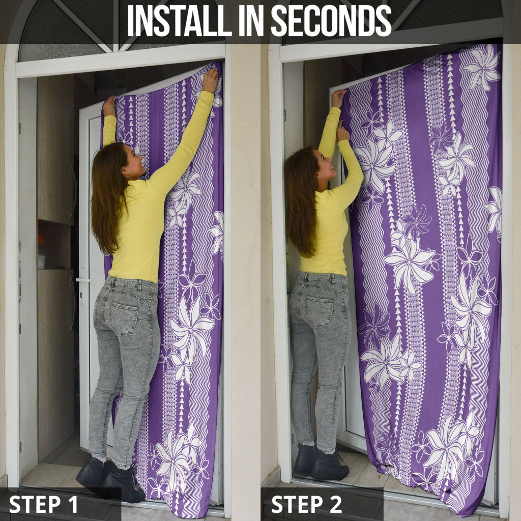 Hawaii Kakau Tribal Door Cover With Purple Tiare