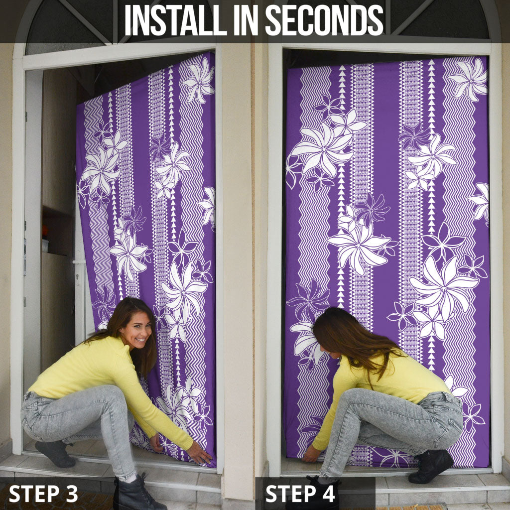 Hawaii Kakau Tribal Door Cover With Purple Tiare