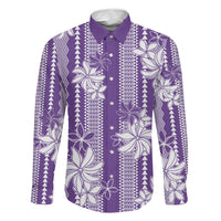 Hawaii Kakau Tribal Family Matching Long Sleeve Bodycon Dress and Hawaiian Shirt With Purple Tiare