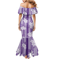 Hawaii Kakau Tribal Family Matching Mermaid Dress and Hawaiian Shirt With Purple Tiare