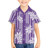 Hawaii Kakau Tribal Family Matching Mermaid Dress and Hawaiian Shirt With Purple Tiare