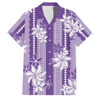 Hawaii Kakau Tribal Family Matching Off The Shoulder Long Sleeve Dress and Hawaiian Shirt With Purple Tiare