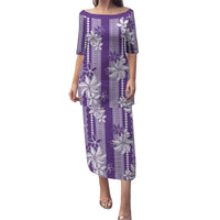 Hawaii Kakau Tribal Family Matching Puletasi and Hawaiian Shirt With Purple Tiare