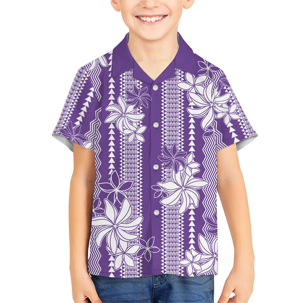 Hawaii Kakau Tribal Family Matching Puletasi and Hawaiian Shirt With Purple Tiare