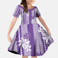 Hawaii Kakau Tribal Family Matching Short Sleeve Bodycon Dress and Hawaiian Shirt With Purple Tiare