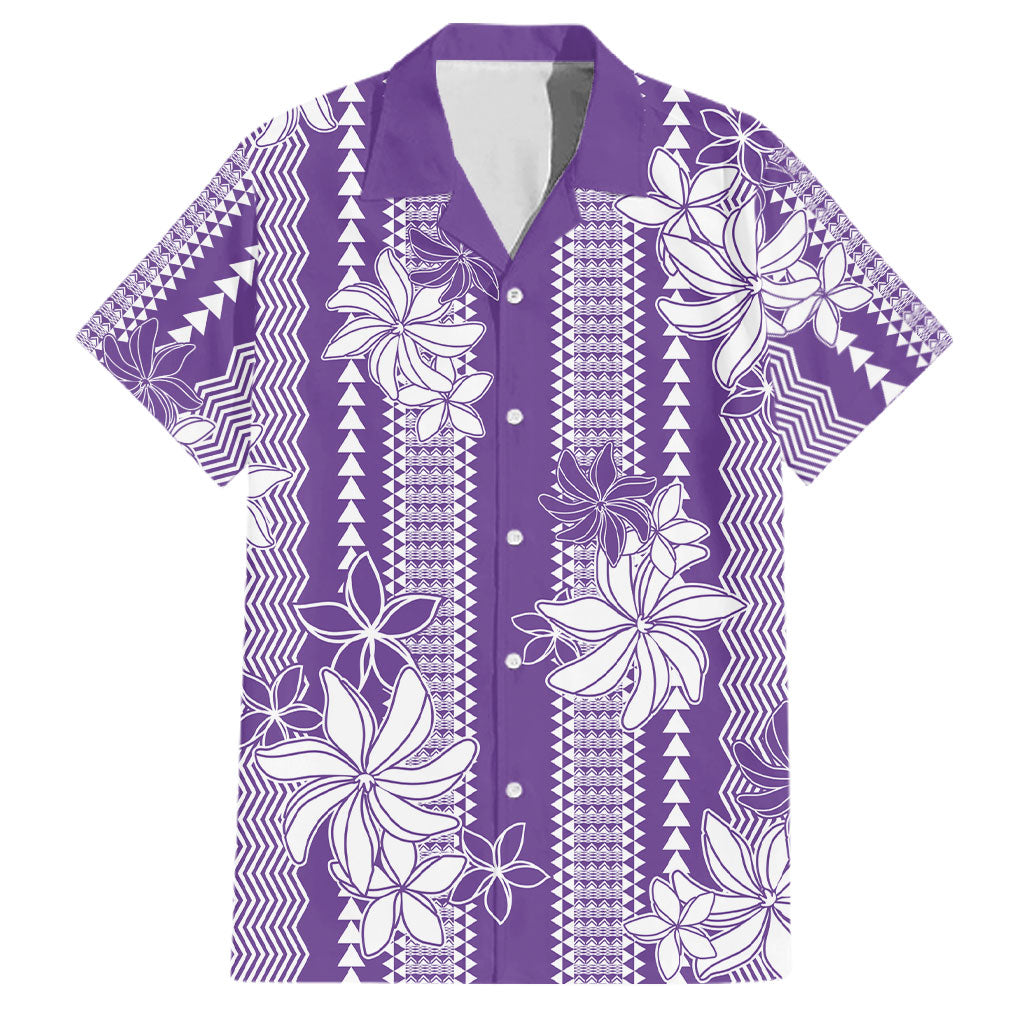 Hawaii Kakau Tribal Family Matching Short Sleeve Bodycon Dress and Hawaiian Shirt With Purple Tiare
