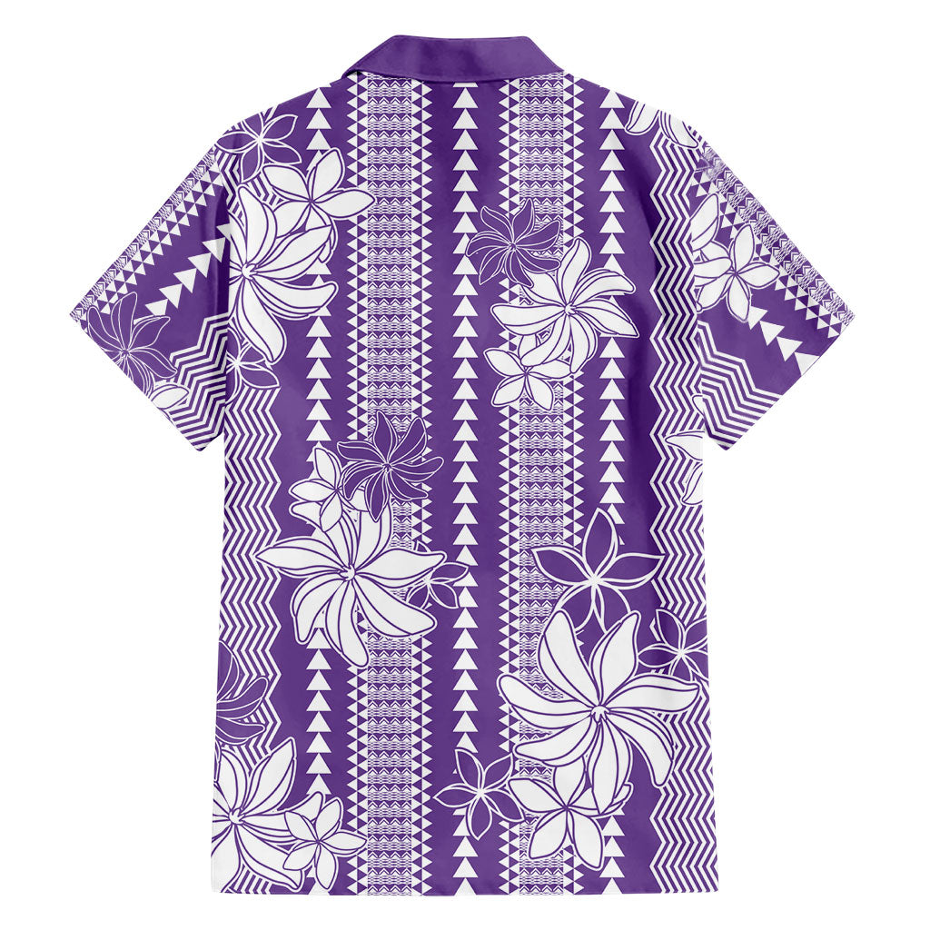 Hawaii Kakau Tribal Family Matching Short Sleeve Bodycon Dress and Hawaiian Shirt With Purple Tiare