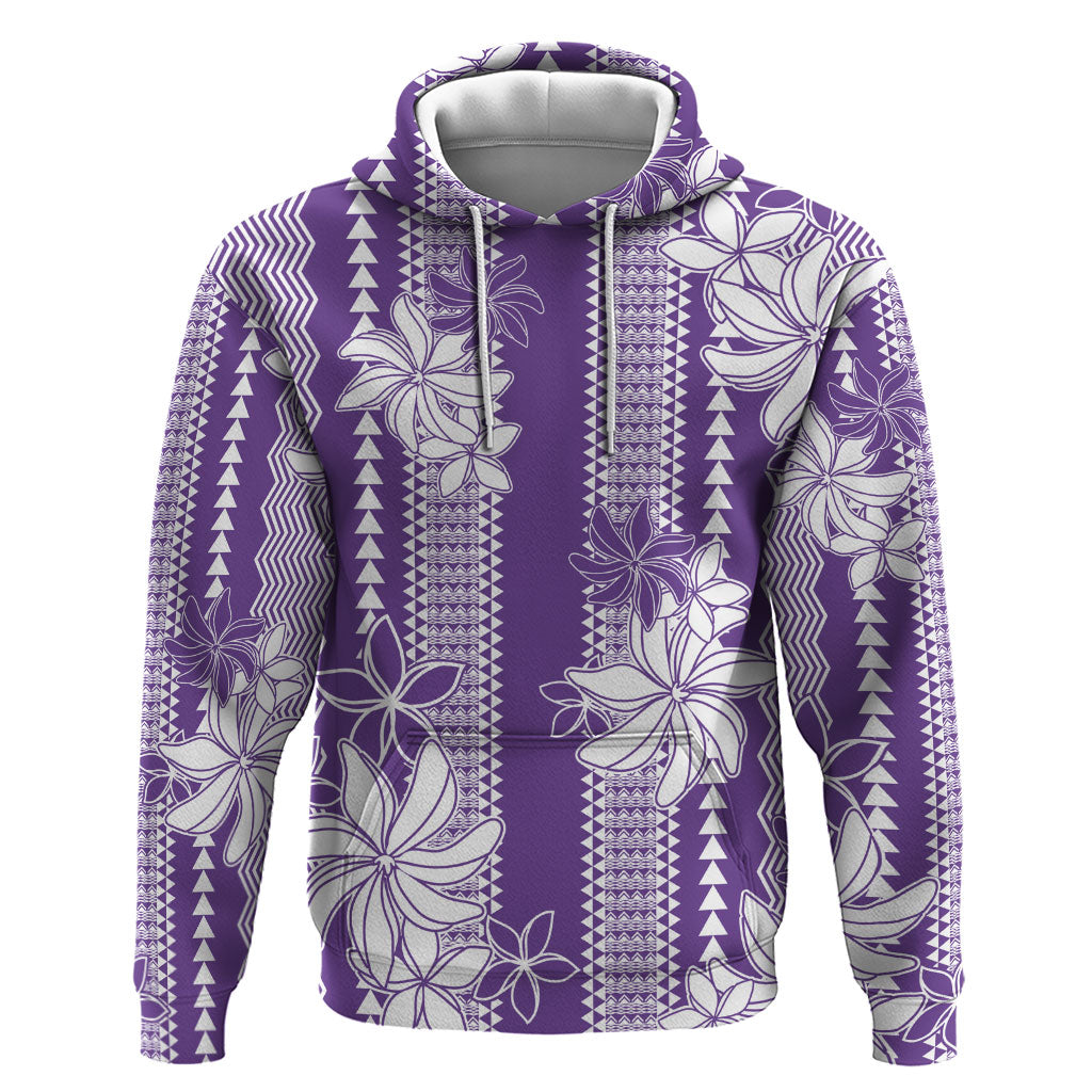 Hawaii Kakau Tribal Hoodie With Purple Tiare
