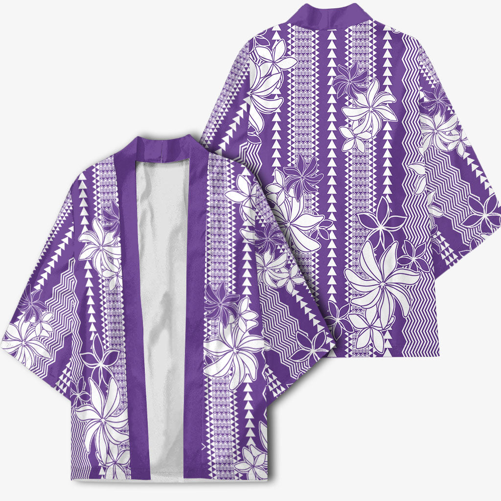 Hawaii Kakau Tribal Kimono With Purple Tiare