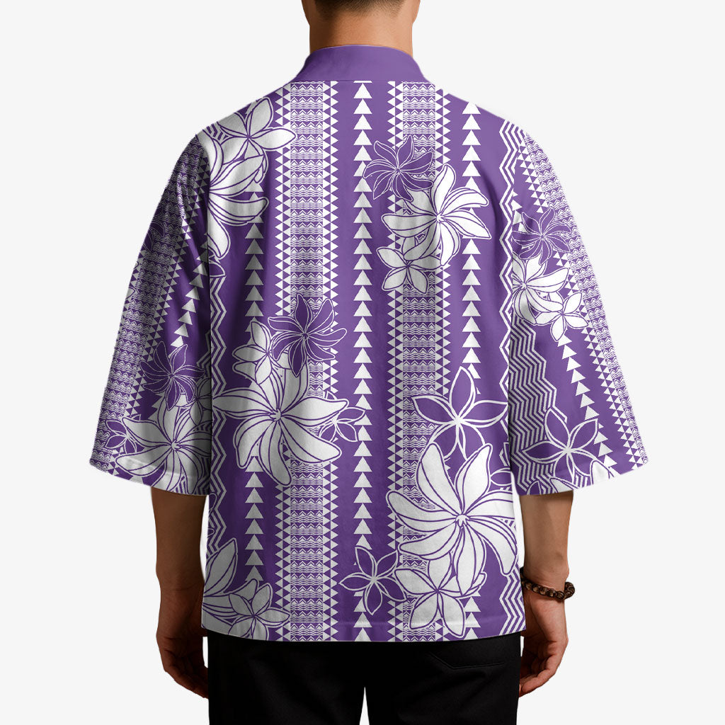 Hawaii Kakau Tribal Kimono With Purple Tiare