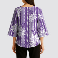Hawaii Kakau Tribal Kimono Sleeve Blouse With Purple Tiare