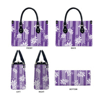 Hawaii Kakau Tribal Leather Bag With Purple Tiare