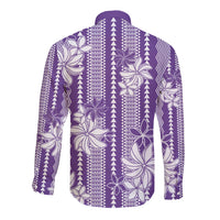 Hawaii Kakau Tribal Long Sleeve Button Shirt With Purple Tiare