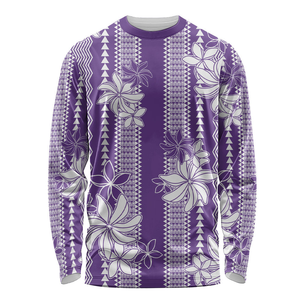 Hawaii Kakau Tribal Long Sleeve Shirt With Purple Tiare