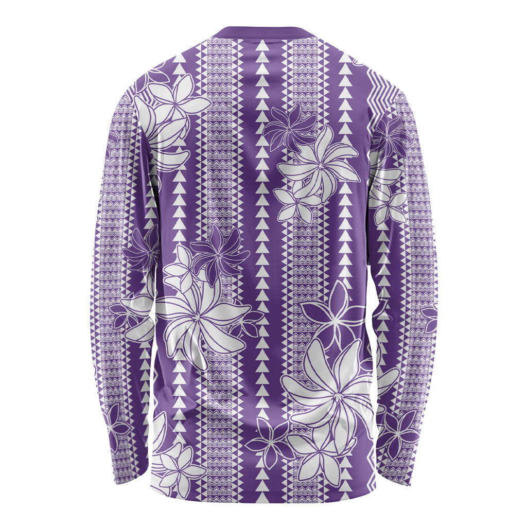 Hawaii Kakau Tribal Long Sleeve Shirt With Purple Tiare