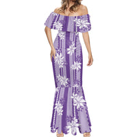 Hawaii Kakau Tribal Mermaid Dress With Purple Tiare