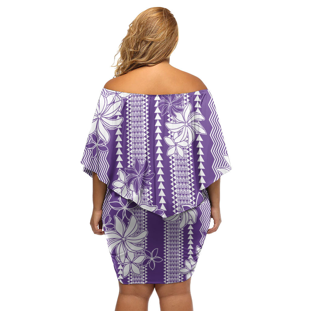 Hawaii Kakau Tribal Off Shoulder Short Dress With Purple Tiare