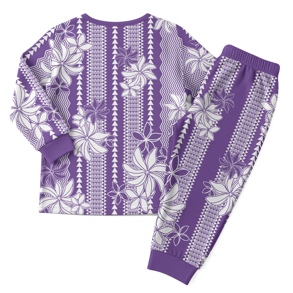 Hawaii Kakau Tribal Christmas Pajama Set With Purple Tiare LT05 - Polynesian Pride
